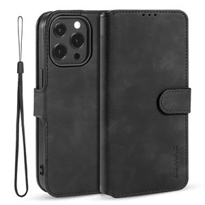 DG.ming Retro Oil Side Horizontal Flip Lederen Case met Houder & Card Slots & Portemonnee voor iPhone 13 Pro (Black)