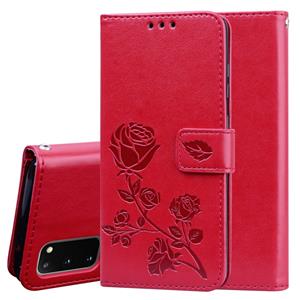 huismerk Voor Galaxy S20 Rose Embossed Horizontale Flip PU Lederen Case met Holder & Card Slots & Wallet(Red)