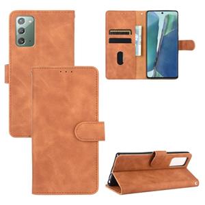 huismerk Voor Samsung Galaxy Note20 Solid Color Skin Feel Magnetic Buckle Horizontal Flip Calf Texture PU Leather Case met Holder & Card Slots & Wallet(Brown)