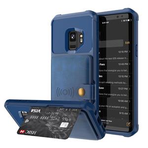 huismerk Voor Samsung Galaxy S9 Magnetische Portemonnee Kaarttas Lederen Telefoonhoes (Navy Blue)