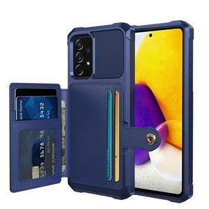 huismerk Voor Samsung Galaxy A52 5G / 4G Magnetische Portemonnee Kaarttas Lederen Telefoonhoes (Navy Blue)