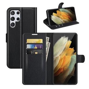 huismerk Voor Samsung Galaxy S22 Ultra 5G Litchi Texture Horizontale Flip Beschermhoes Met Houder & Card Slots & Portemonnee (Zwart)