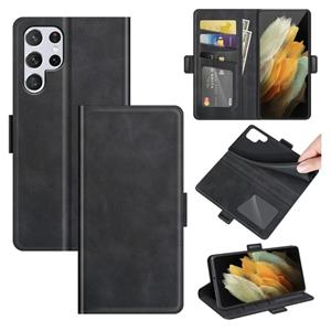 huismerk Voor Samsung Galaxy S22 Ultra 5G Dual-Side Magnetic Buckle Horizontale Flip Lederen Case met Houder & Card Slots & Portemonnee (Zwart)