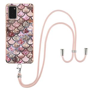 huismerk Voor Samsung Galaxy A02S EU-versie Electroplating Pattern IMD TPU Schokbestendig Case met Neck Lanyard (roze schubben)