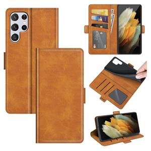 huismerk Voor Samsung Galaxy S22 Ultra 5G Dual-Side Magnetic Buckle Horizontale Flip Lederen Case met Houder & Card Slots & Portemonnee (Geel)