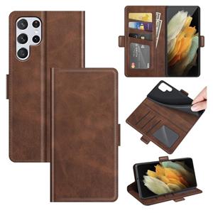 huismerk Voor Samsung Galaxy S22 Ultra 5G Dual-Side Magnetic Buckle Horizontale Flip Lederen Case met Houder & Card Slots & Portemonnee (Bruin)