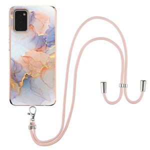 huismerk Voor Samsung Galaxy A02S EU-versie Electroplating Pattern IMD TPU Shockproof Case met Neck Lanyard (Milky Way White Marble)