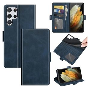 huismerk Voor Samsung Galaxy S22 Ultra 5G Dual-Side Magnetische Gesp Horizontale Flip Lederen Case Met Houder & Card Slots & Portemonnee (Donkerblauw)