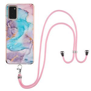 huismerk Voor Samsung Galaxy A02S EU-versie Electroplating Pattern IMD TPU Shockproof Case met Neck Lanyard (Milky Way Blue Marble)