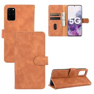 huismerk Voor Samsung Galaxy S20 Plus Solid Color Skin Feel Magnetic Buckle Horizontal Flip Calf Texture PU Leather Case met Holder & Card Slots & Wallet(Brown