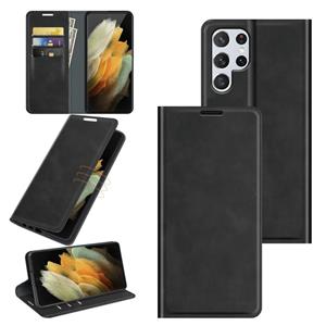 huismerk Voor Samsung Galaxy S22 Ultra 5G Retro-Skin Business Magnetische Zuigleer Case met Houder & Card Slots & Portemonnee (Zwart)