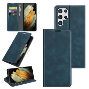 huismerk Voor Samsung Galaxy S22 Ultra 5G Retro-Skin Business Magnetische Zuigleer Case met Houder & Card Slots & Portemonnee (Donkerblauw)