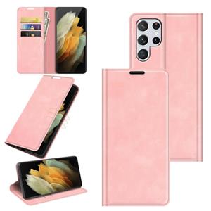 huismerk Voor Samsung Galaxy S22 Ultra 5G Retro-Skin Business Magnetische Zuigleer Case Met Houder & Card Slots & Wallet (Pink)