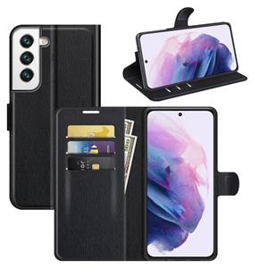 huismerk Voor Samsung Galaxy S22 + 5G Litchi Textuur Horizontale Flip Beschermhoes Met Houder & Card Slots & Portemonnee (Zwart)