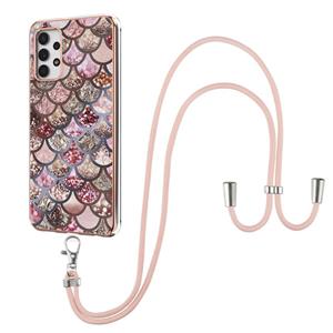 huismerk Voor Samsung Galaxy A32 5G Electroplating Pattern IMD TPU Shockproof Case met neklanyard (roze schubben)