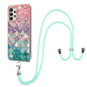 huismerk Voor Samsung Galaxy A32 5G Electroplating Pattern IMD TPU Shockproof Case met Neck Lanyard (kleurrijke schalen)