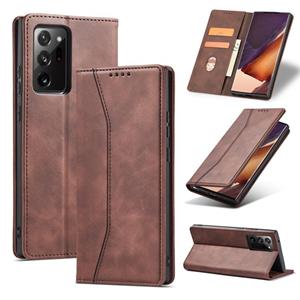 huismerk Voor Samsung Galaxy Note20 Ultra huid-voelen Kalfshuid textuur magnetische dual-fold horizontale flip lederen hoesje met houder & kaart slots &portemo