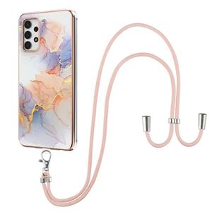 huismerk Voor Samsung Galaxy A32 5G Electroplating Pattern IMD TPU Shockproof Case met Neck Lanyard (Milky Way White Marble)