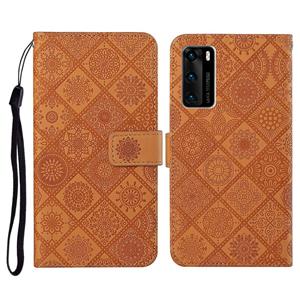 Huismerk Voor Huawei P40 Ethnic Style Embossed Pattern Horizontal Flip Leather Case met Holder & Card Slots & Wallet & Lanyard(Brown)