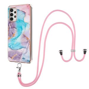 huismerk Voor Samsung Galaxy A32 5G Electroplating Pattern IMD TPU Shockproof Case met Neck Lanyard (Milky Way Blue Marble)