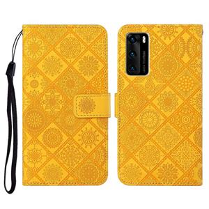 Huismerk Voor Huawei P40 Ethnic Style Embossed Pattern Horizontal Flip Leather Case met Holder & Card Slots & Wallet & Lanyard(Geel)