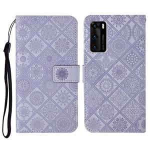 Huismerk Voor Huawei P40 Ethnic Style Embossed Pattern Horizontal Flip Leather Case met Holder & Card Slots & Wallet & Lanyard(Paars)