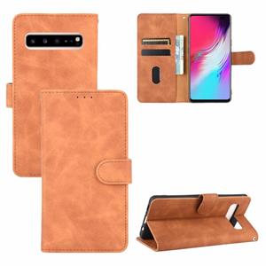 huismerk Voor Samsung Galaxy S10 5G Solid Color Skin Voel Magnetische gesp horizontale flip kuittextuur PU Lederen case met Holder & Card Slots & Wallet(Bruin)