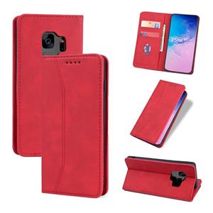 huismerk Voor Samsung Galaxy S9 Skin-Feel Calfskin Texture Magnetische Dual-Fold Horizontale Flip Leren Case Met Houder & Card Slots & Portemonnee