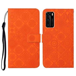 Huismerk Voor Huawei P40 etnische stijl reliëf patroon horizontale flip lederen geval met houder & kaart slots & portemonnee & lanyard (oranje)
