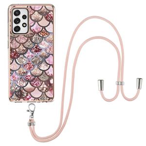 huismerk Voor Samsung Galaxy A52 5G / 4G Electroplating Pattern IMD TPU Shockproof Case met neklanyard (roze schubben)