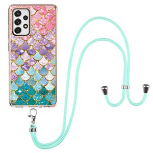 huismerk Voor Samsung Galaxy A52 5G / 4G Electroplating Pattern IMD TPU Shockproof Case met neklanyard (kleurrijke schalen)