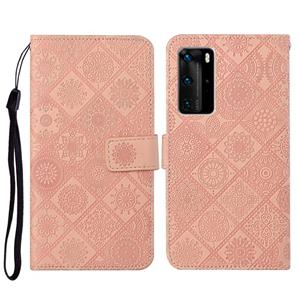 Huismerk Voor Huawei P40 Pro Ethnic Style Embossed Pattern Horizontal Flip Leather Case met Holder & Card Slots & Wallet & Lanyard(Pink)