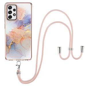 huismerk Voor Samsung Galaxy A52 5G / 4G Electroplating Pattern IMD TPU Shockproof Case met Neck Lanyard (Milky Way White Marble)