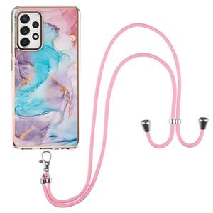 huismerk Voor Samsung Galaxy A52 5G / 4G Electroplating Pattern IMD TPU Shockproof Case met Neck Lanyard (Milky Way Blue Marble)