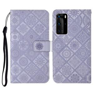 Huismerk Voor Huawei P40 Pro Ethnic Style Embossed Pattern Horizontal Flip Leather Case met Holder & Card Slots & Wallet & Lanyard(Purple)