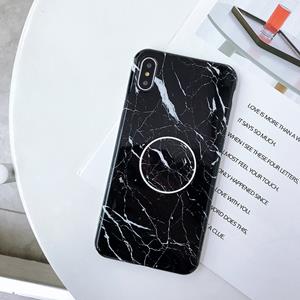 huismerk Marmer anti-drop TPU bescherming achtercover voor iPhone XS Max met opvouwbare houder (zwart)