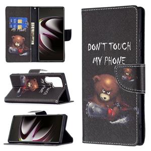 huismerk Voor Samsung Galaxy S22 Ultra 5G Gekleurde Tekening Patroon Horizontale Flip Telefoon Lederen Case met Houder & Card Slots & Portemonnee (Beer)