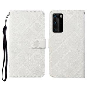 Huismerk Voor Huawei P40 Pro Ethnic Style Embossed Pattern Horizontal Flip Leather Case met Holder & Card Slots & Wallet & Lanyard(White)