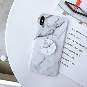 huismerk Marble Anti-drop TPU Protection Back Cover for iPhone XS Max with Folding Holder(White)