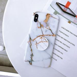 huismerk Marmer anti-drop TPU bescherming achtercover voor iPhone XS Max met opvouwbare houder (wit + goud)