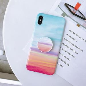 huismerk Marmer anti-drop TPU bescherming achtercover voor iPhone XS Max met opvouwbare houder (Rainbow)