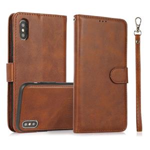 huismerk Calf Texture 2 in 1 Detachable Magnetic Back Cover Horizontal Flip Leather Case with Holder & Card Slots & Wallet & Photo Frame For iPhone XS Max(Brow