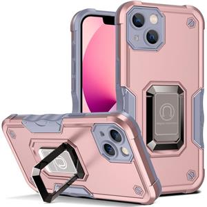 huismerk Ringhouder Antislip Armor Telefoon Case voor iPhone 13 (Rose Gold)