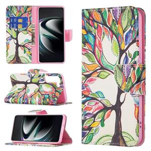 huismerk Voor Samsung Galaxy S22 + 5G Gekleurde Tekening Patroon Horizontale Flip Phone Lederen Case met Houder & Card Slots & Portemonnee (Tree Life)