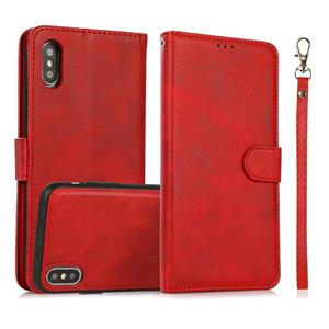 huismerk Calf Texture 2 in 1 Detachable Magnetic Back Cover Horizontal Flip Leather Case with Holder & Card Slots & Wallet & Photo Frame For iPhone XS Max(Red)