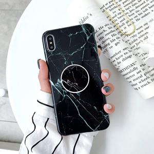 huismerk Marmer anti-drop TPU bescherming achtercover voor iPhone XS Max met opvouwbare houder (Black Lightning)