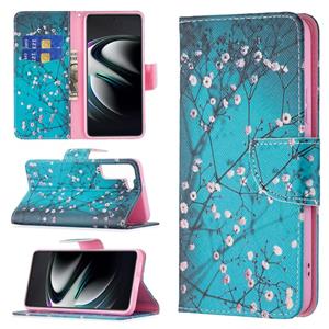 huismerk Voor Samsung Galaxy S22 + 5G Gekleurde Tekening Patroon Horizontale Flip Telefoon Lederen Case met Houder & Card Slots & Wallet (Plum Blossom)