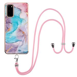 huismerk Voor Samsung Galaxy S20 Electroplating Pattern IMD TPU Shockproof Case met Neck Lanyard (Milky Way Blue Marble)