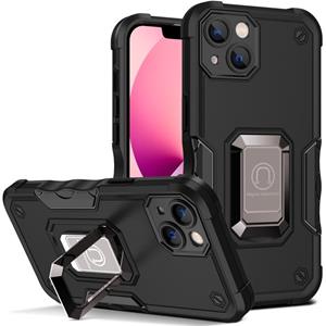 huismerk Ringhouder Antislip Armor Telefoon Case voor iPhone 13 (Zwart)