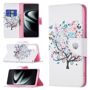 huismerk Voor Samsung Galaxy S22 + 5G Gekleurde Tekening Patroon Horizontale Flip Phone Lederen Case met Houder & Card Slots & Portemonnee (Tree)